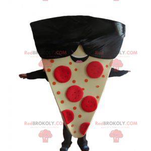 Mascota de rebanada de pizza gigante con gafas de sol -