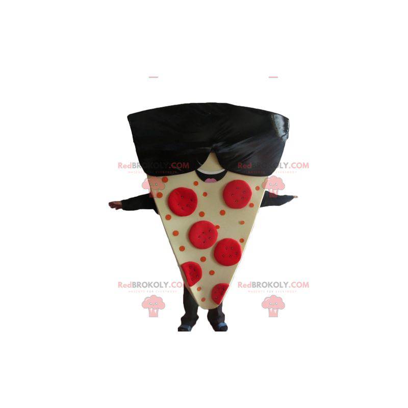 Mascotte de part de pizza géante avec des lunettes de soleil -