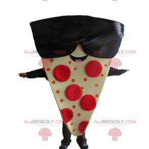 Mascota de rebanada de pizza gigante con gafas de sol -