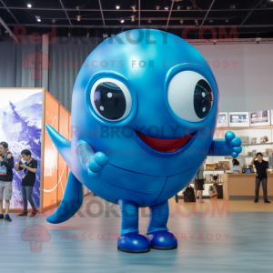 Blue Whale mascot costume character dressed with a Bodysuit and Smartwatches