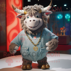 nan Minotaur mascot costume character dressed with a Sweatshirt and Necklaces