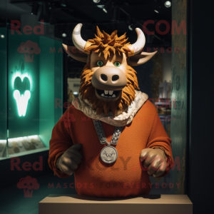 nan Minotaur mascot costume character dressed with a Sweatshirt and Necklaces