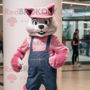 Pink Bobcat mascot costume character dressed with a Jeans and Hats