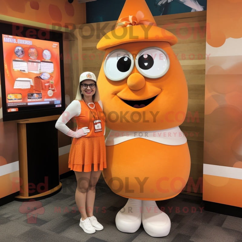 Orange Clam Chowder mascot costume character dressed with a Mini Skirt and Watches