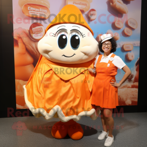 Orange Clam Chowder mascot costume character dressed with a Mini Skirt and Watches