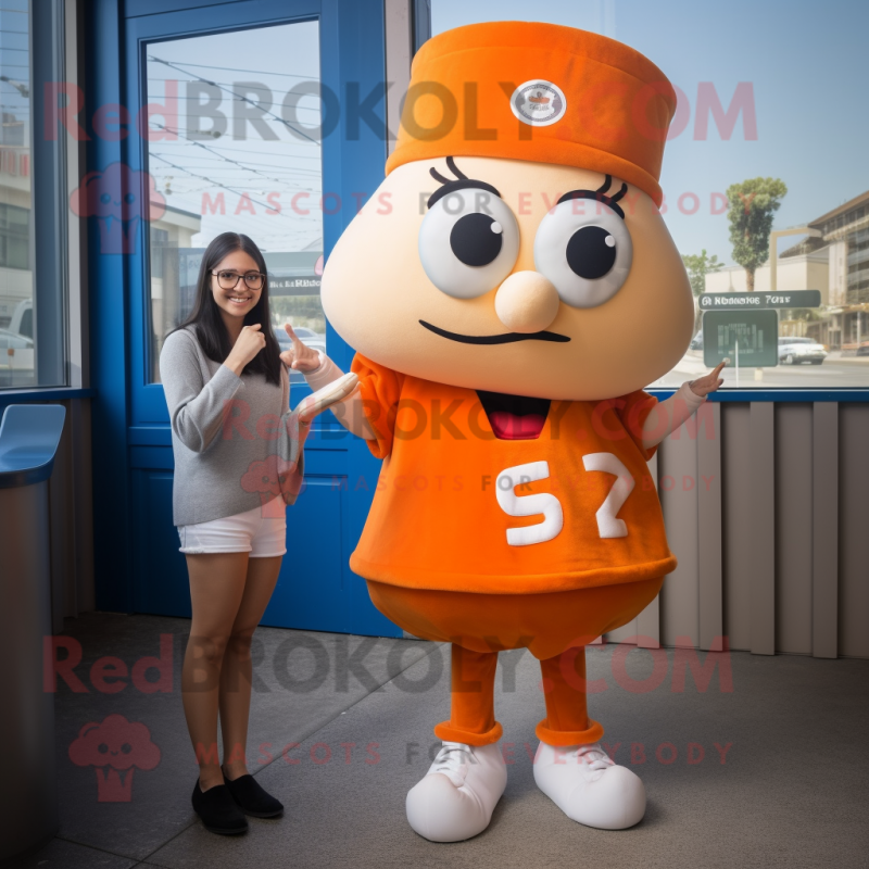 Orange Clam Chowder mascot costume character dressed with a Mini Skirt and Watches