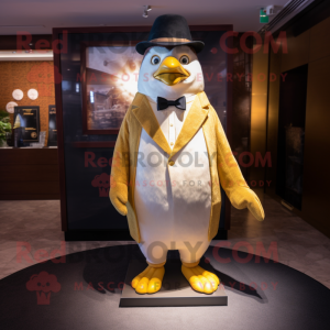 Gold Penguin maskot kostym...