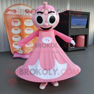 Pink Plate Spinner mascot costume character dressed with a Midi Dress and Foot pads