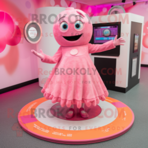 Pink Plate Spinner mascot costume character dressed with a Midi Dress and Foot pads