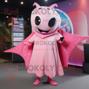 Pink Manta Ray mascot costume character dressed with a Dress and Coin purses