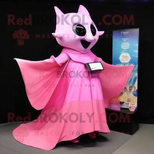 Pink Manta Ray mascot costume character dressed with a Dress and Coin purses