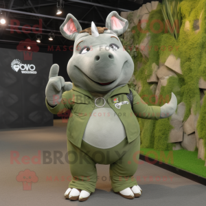 Olive Rhinoceros mascot costume character dressed with a Skinny Jeans and Rings