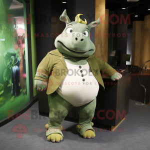 Olive Rhinoceros mascot costume character dressed with a Skinny Jeans and Rings