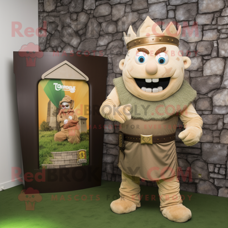 Tan Irish Castle mascot costume character dressed with a T-Shirt and Watches Tan Irish Castle mascot costume character dressed with a T-Shirt and Watches