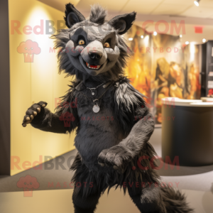 Black Hyena mascot costume character dressed with a Culottes and Cummerbunds