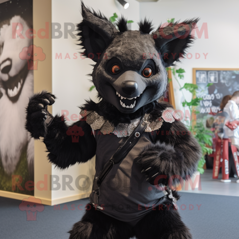 Black Hyena mascot costume character dressed with a Culottes and Cummerbunds