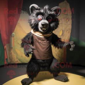 Black Hyena mascot costume character dressed with a Culottes and Cummerbunds