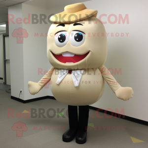 Beige Hamburger mascot costume character dressed with a Suit Jacket and Bow ties
