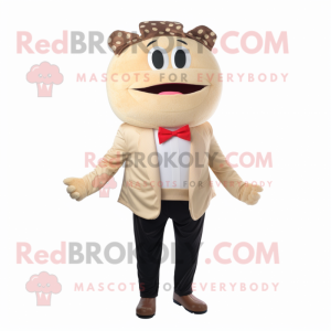 Beige Hamburger mascot costume character dressed with a Suit Jacket and Bow ties