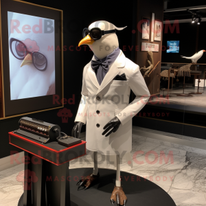 White Passenger Pigeon mascot costume character dressed with a Tuxedo and Eyeglasses