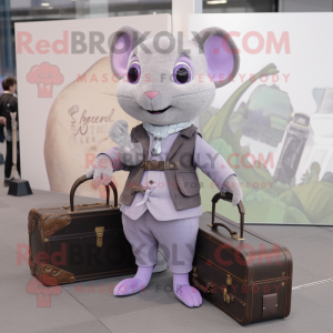 Lavender Dormouse mascot costume character dressed with a Turtleneck and Briefcases