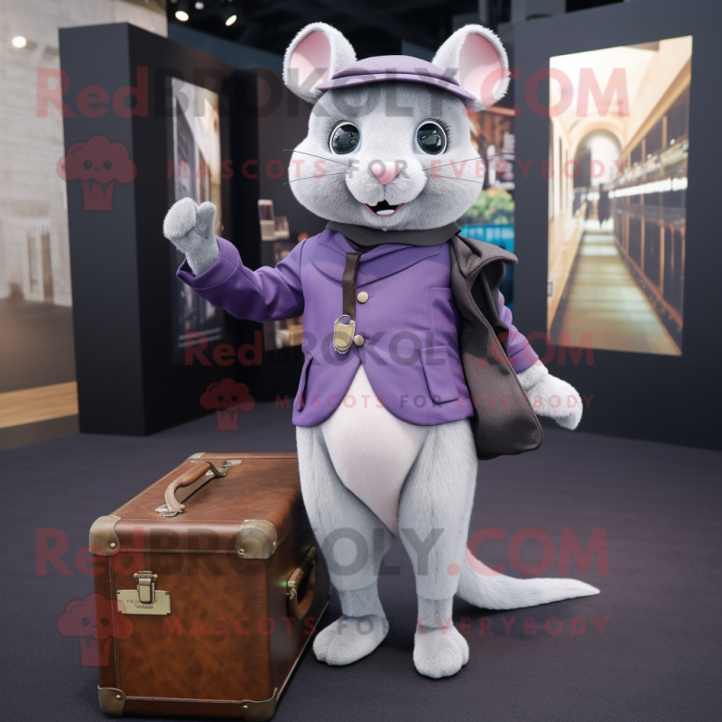 Lavender Dormouse mascot costume character dressed with a Turtleneck and Briefcases Lavender Dormouse mascot costume character dressed with a Turtleneck and Briefcases
