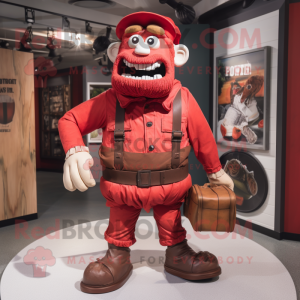 Red Frankenstein'S Monster mascot costume character dressed with a Cargo Shorts and Belts