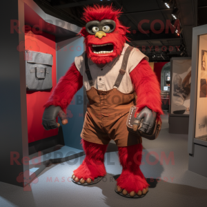 Red Frankenstein'S Monster mascot costume character dressed with a Cargo Shorts and Belts