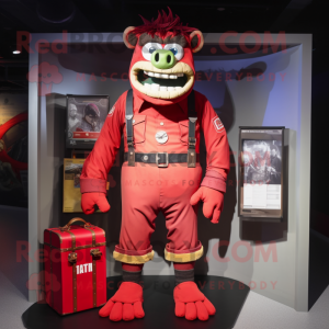 Red Frankenstein'S Monster mascot costume character dressed with a Cargo Shorts and Belts