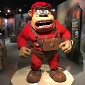 Red Frankenstein'S Monster mascot costume character dressed with a Cargo Shorts and Belts