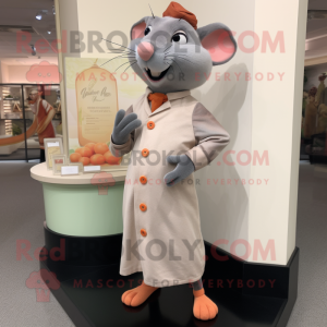 Peach Ratatouille mascot costume character dressed with a Evening Gown and Pocket squares