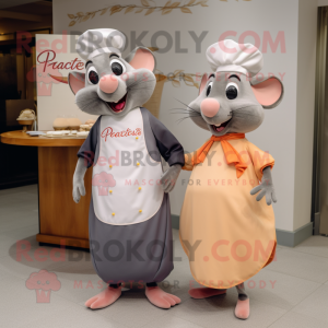 Peach Ratatouille mascot costume character dressed with a Evening Gown and Pocket squares