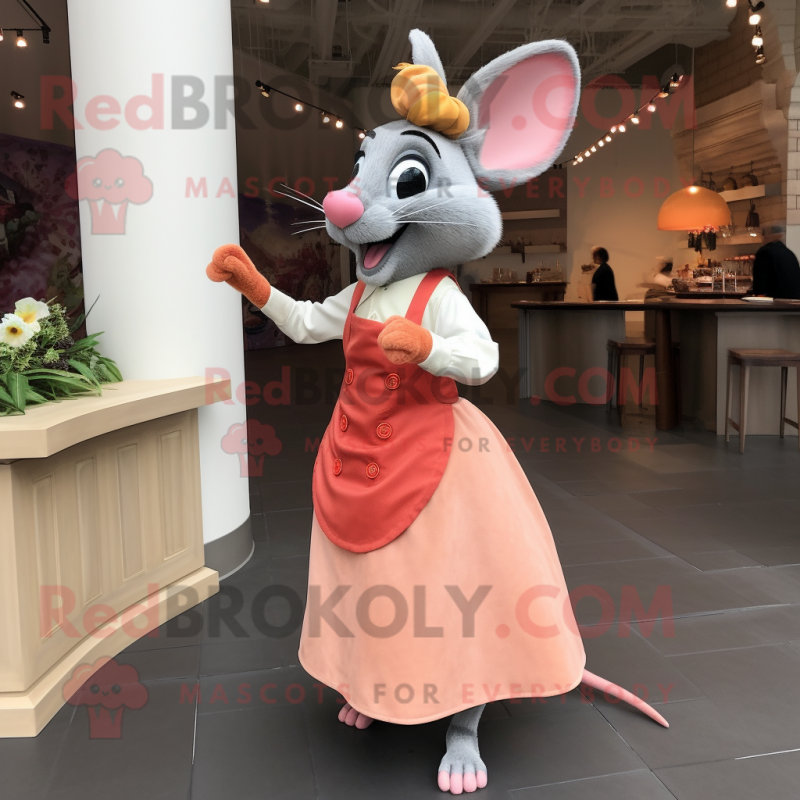Peach Ratatouille mascot costume character dressed with a Evening Gown and Pocket squares