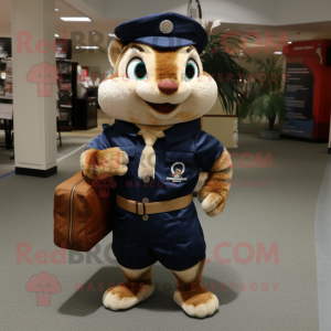 Navy Chipmunk mascot costume character dressed with a Cargo Shorts and Tote bags