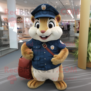 Navy Chipmunk mascot costume character dressed with a Cargo Shorts and Tote bags