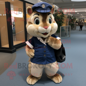 Navy Chipmunk mascot costume character dressed with a Cargo Shorts and Tote bags