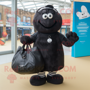 Black Rugby Ball mascot costume character dressed with a Dress and Tote bags