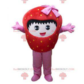 Giant red and pink strawberry mascot smiling - Redbrokoly.com