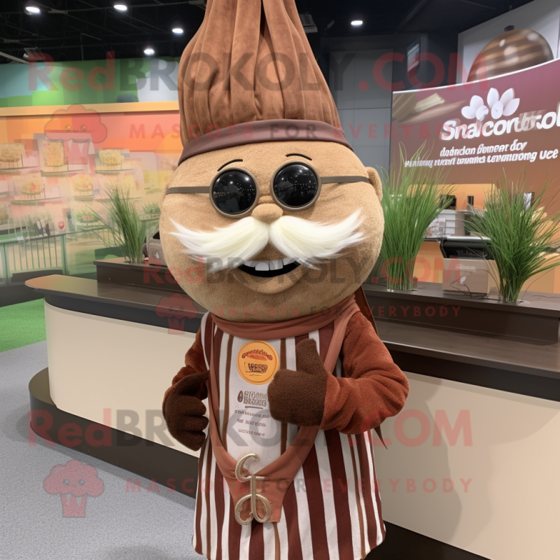 Brown Onion mascot costume character dressed with a Dress Shirt and Headbands