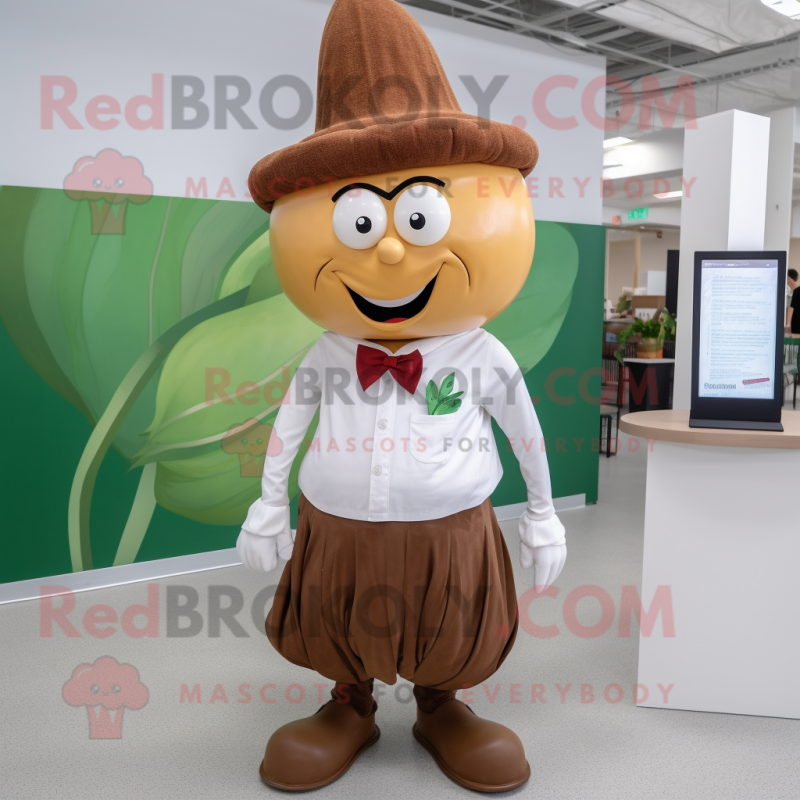 Brown Onion mascot costume character dressed with a Dress Shirt and Headbands