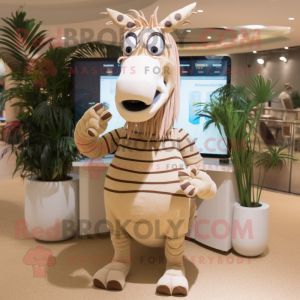 Beige Quagga mascot costume character dressed with a Bikini and Mittens