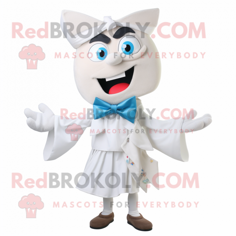 White Goulash mascot costume character dressed with a Bermuda Shorts and Bow ties White Goulash mascot costume character dressed with a Bermuda Shorts and Bow ties