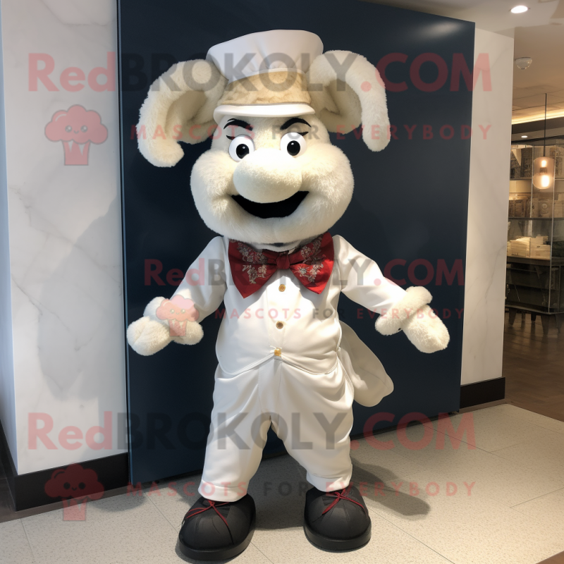 White Goulash mascot costume character dressed with a Bermuda Shorts and Bow ties