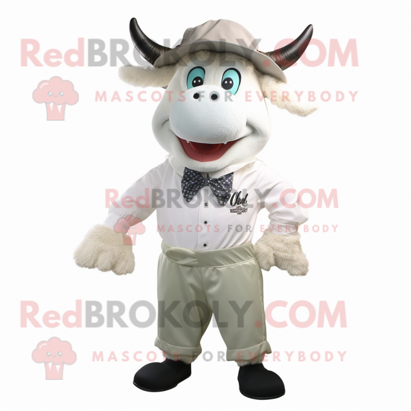 White Goulash mascot costume character dressed with a Bermuda Shorts and Bow ties White Goulash mascot costume character dressed with a Bermuda Shorts and Bow ties