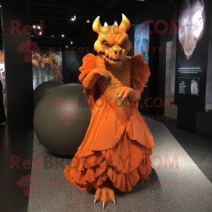 Orange Gargoyle mascot costume character dressed with a Ball Gown and Clutch bags
