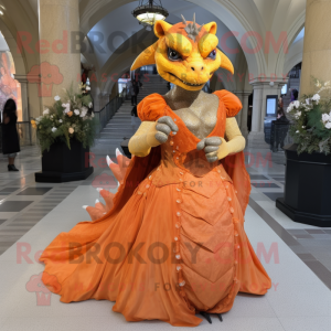 Orange Gargoyle mascot costume character dressed with a Ball Gown and Clutch bags