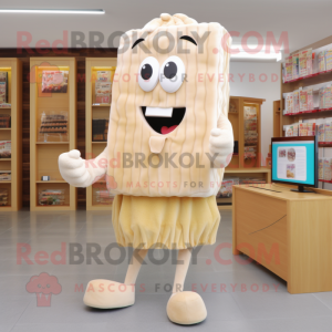 Beige Lasagna mascot costume character dressed with a Shorts and Hairpins