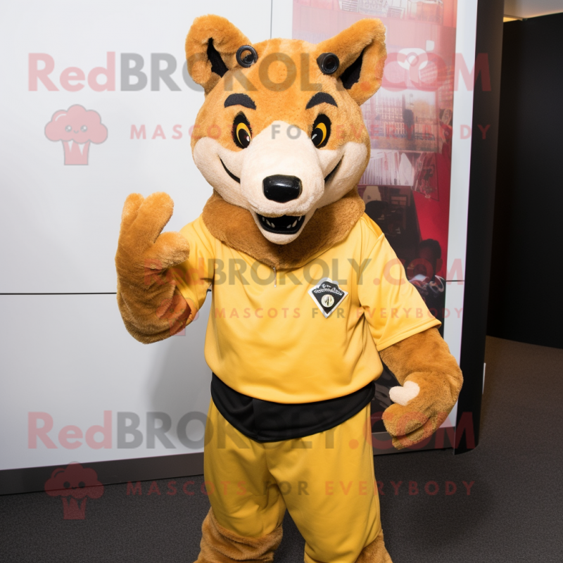 Gold Dingo mascot costume character dressed with a Henley Shirt and Mittens Gold Dingo mascot costume character dressed with a Henley Shirt and Mittens