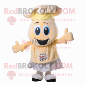 Cream Shrimp Scampi mascot costume character dressed with a Culottes and Caps