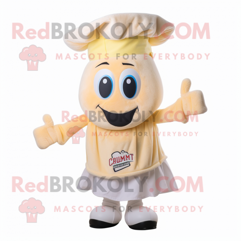 Cream Shrimp Scampi mascot costume character dressed with a Culottes and Caps Cream Shrimp Scampi mascot costume character dressed with a Culottes and Caps